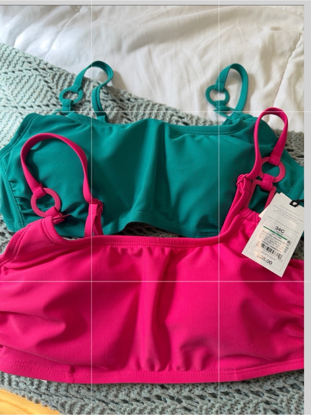 (Target) NWT Shade & Shore Teal & Hot Pink Bandeau Underwire Swim Tops